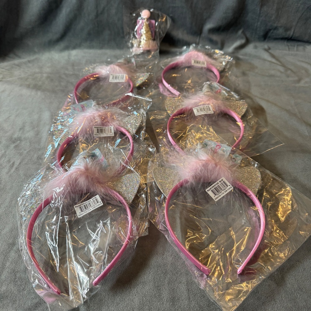 OshKosh Kids 6pc Headband Hat Clip Set OS Pink Glitter Unicorn Party Birthday